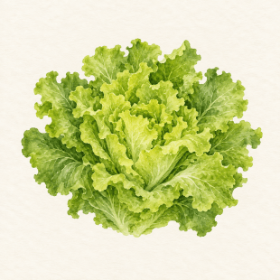 Botanical watercolor of leaf lettuce; illustration only, not a seed packet